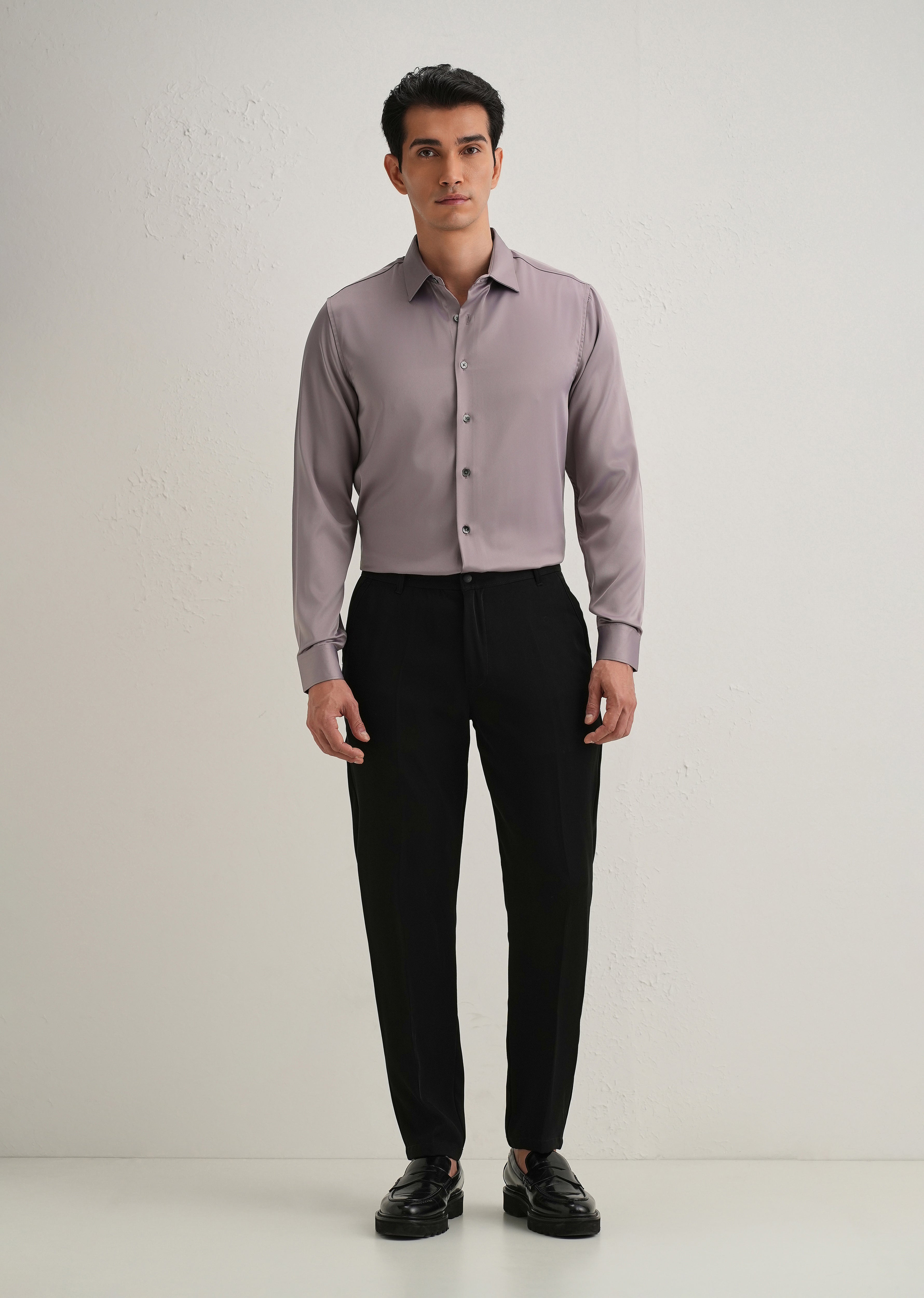 Ash Mauve Satin-Finish Plain Shirt