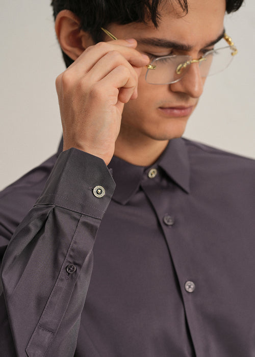 Ash Purple Plain Stitchless Placket Shirt