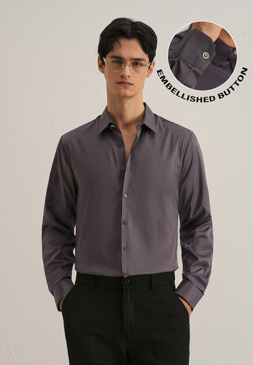 Ash Purple Plain Stitchless Placket Shirt