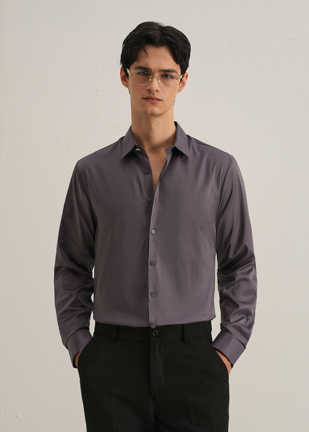 Ash Purple Plain Stitchless Placket Shirt