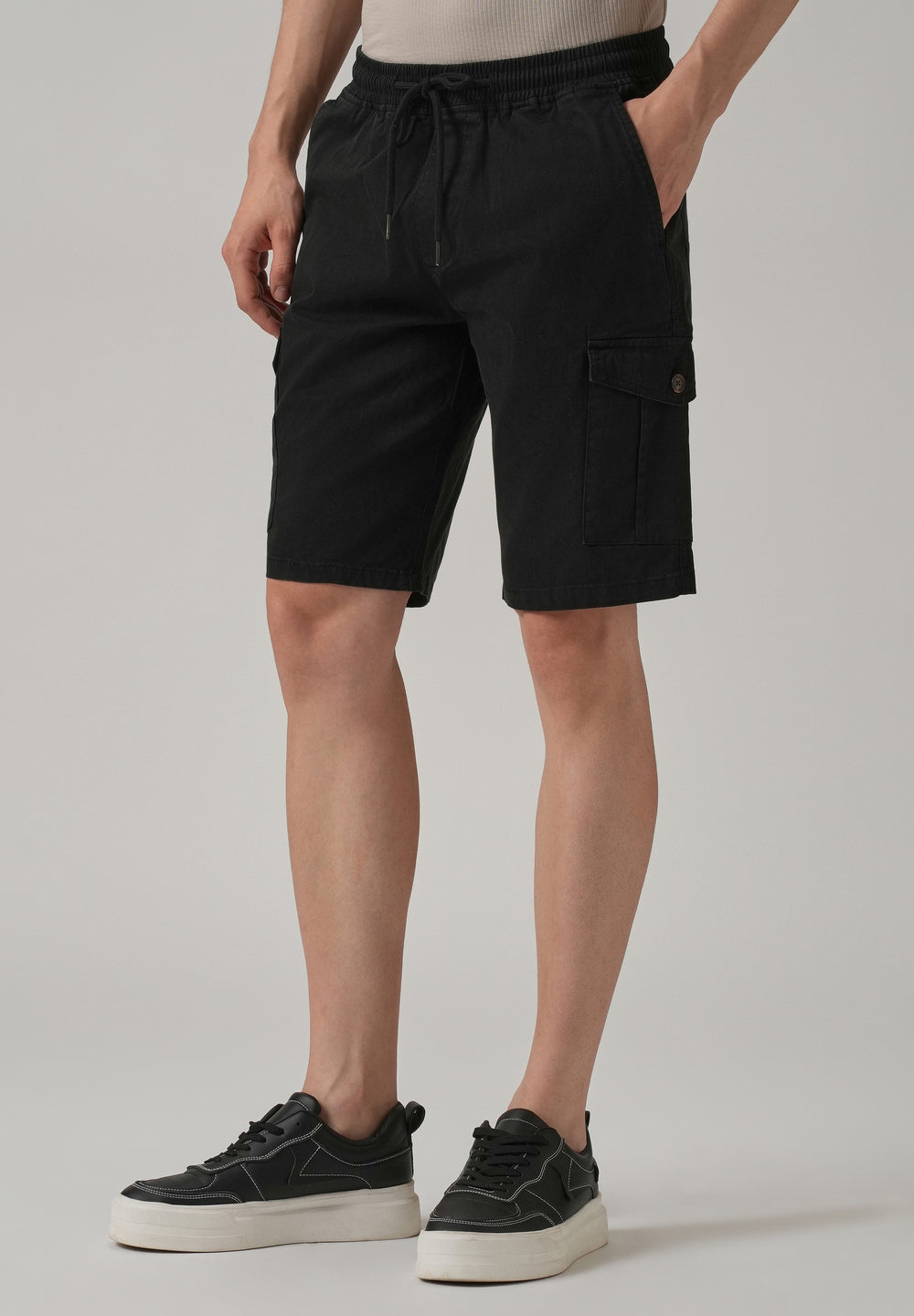 Asher Black Cotton Cargo Shorts