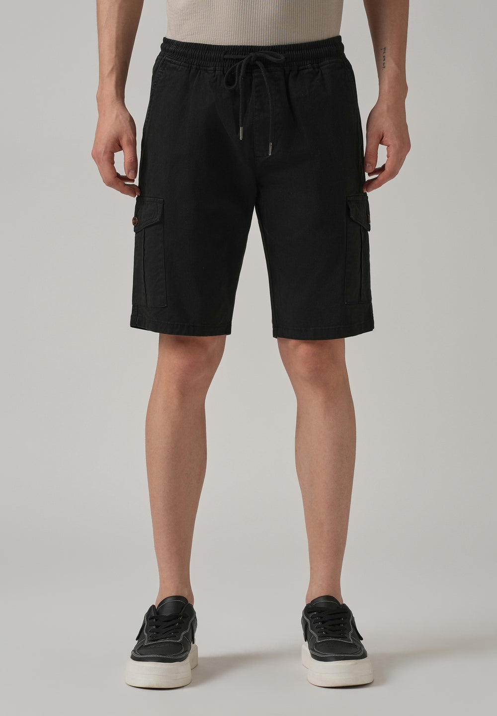 Asher Black Cotton Cargo Shorts