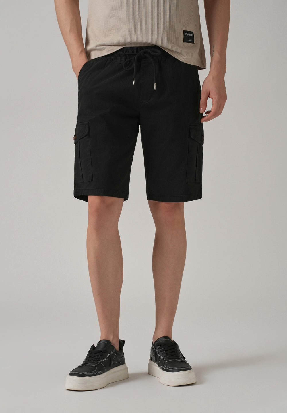 Asher Black Cotton Cargo Shorts