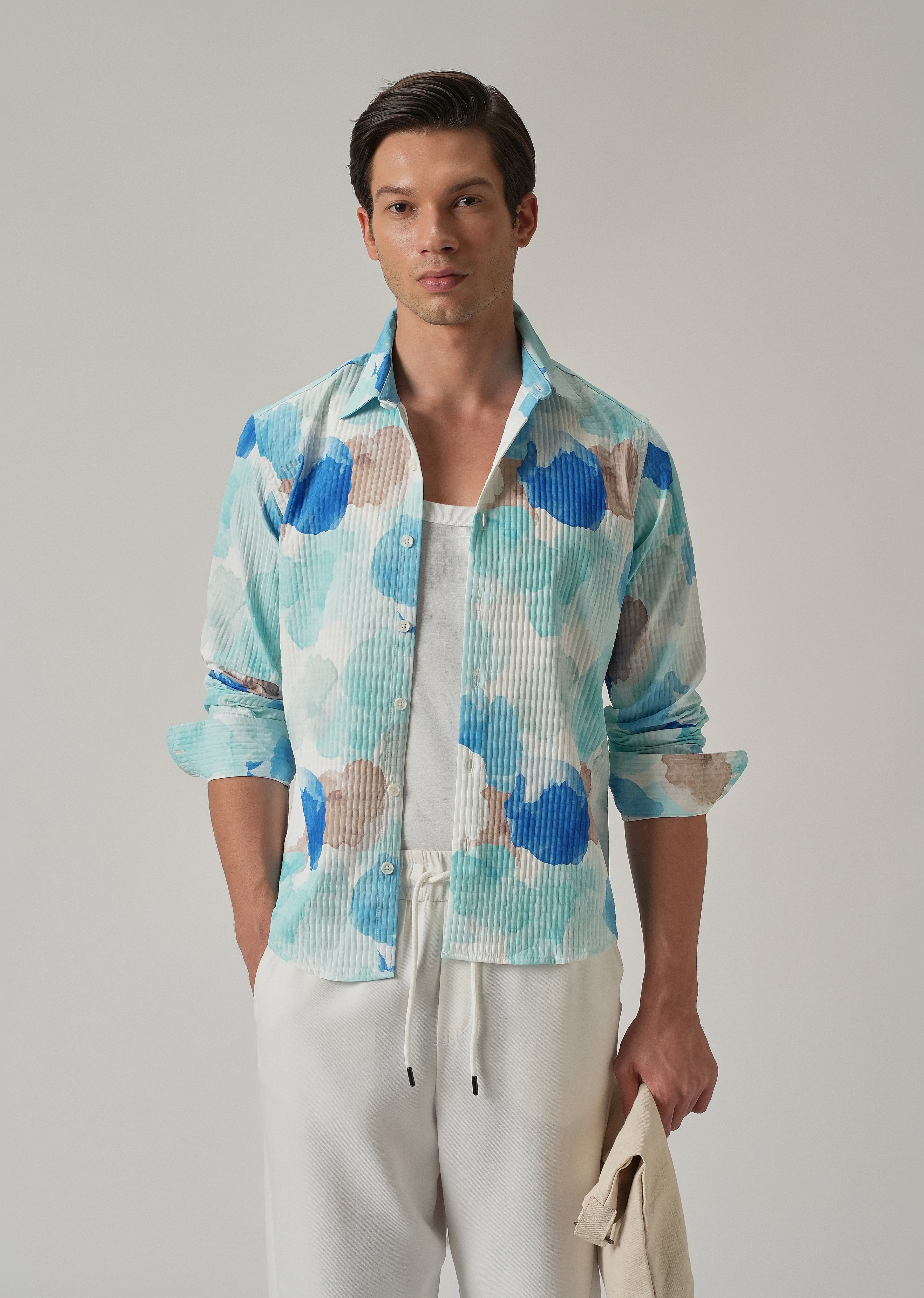 Azure Abstract Print Puff Shirt