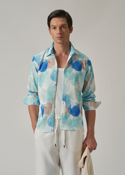 Azure Abstract Print Puff Shirt