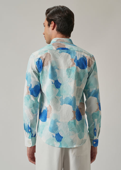 Azure Abstract Print Puff Shirt