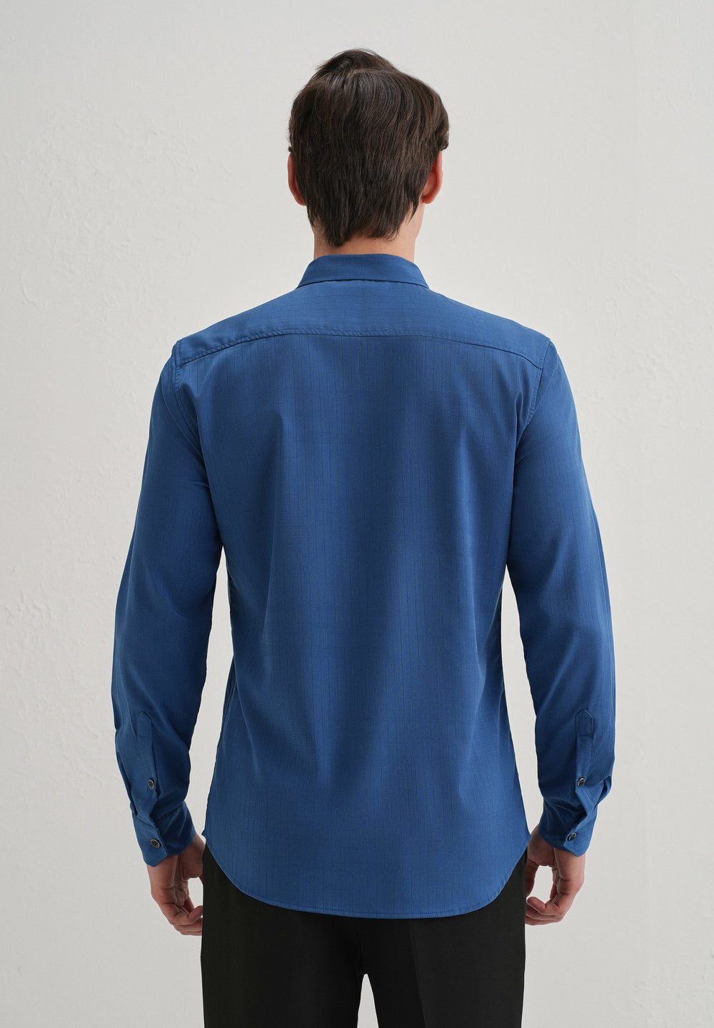 Azure Blue Self Striped Plain Shirt