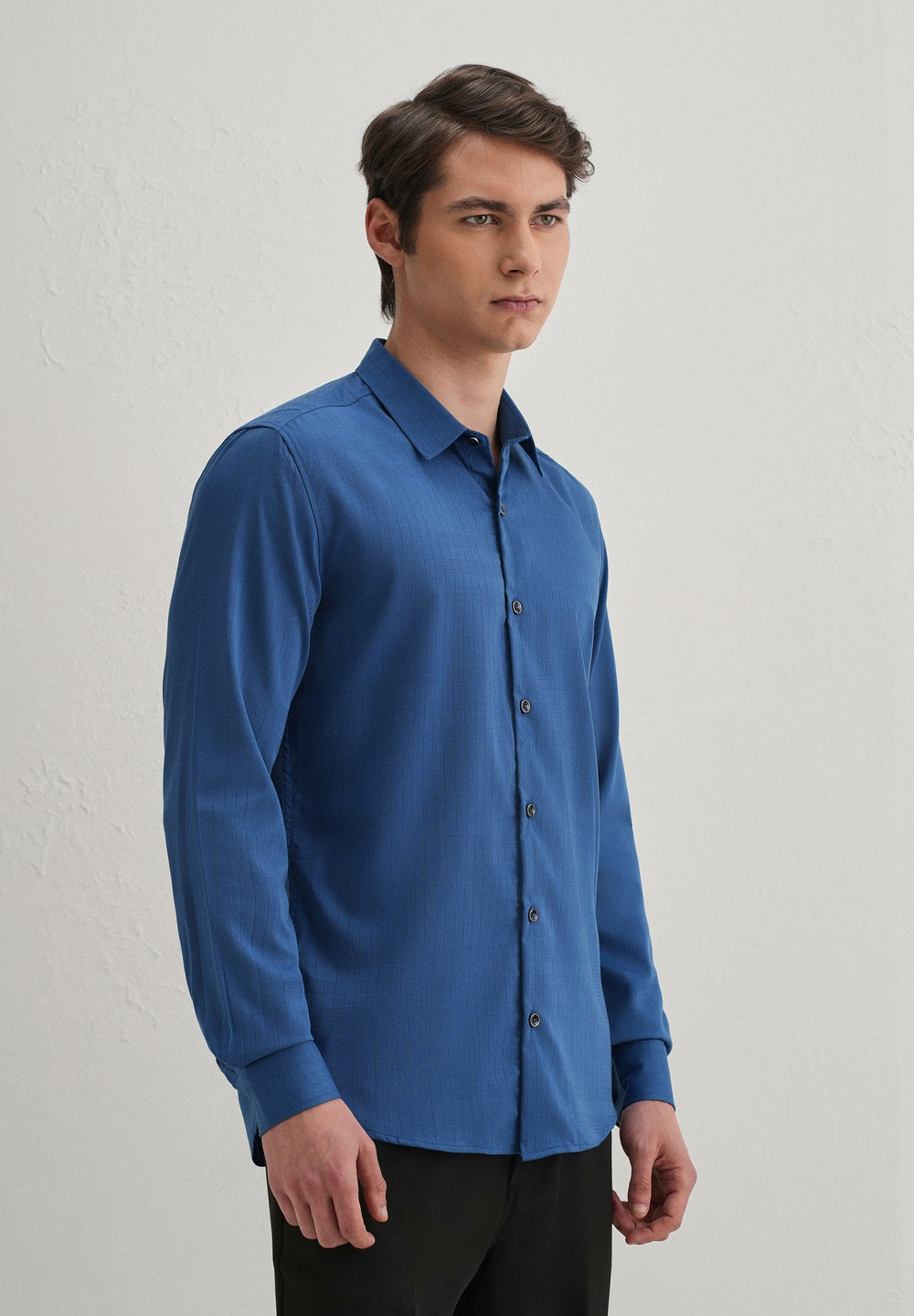 Azure Blue Self Striped Plain Shirt