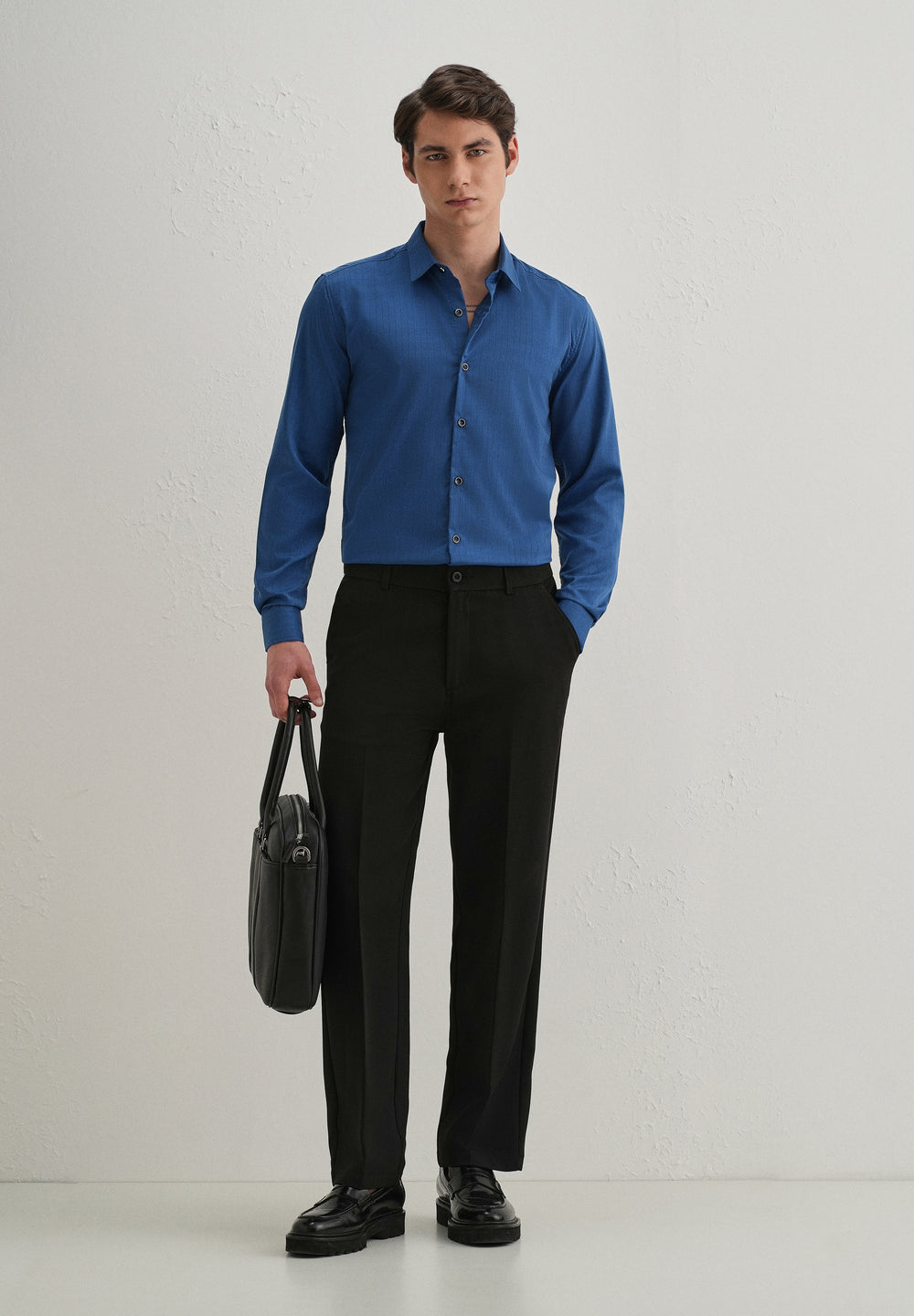 Azure Blue Self Striped Plain Shirt