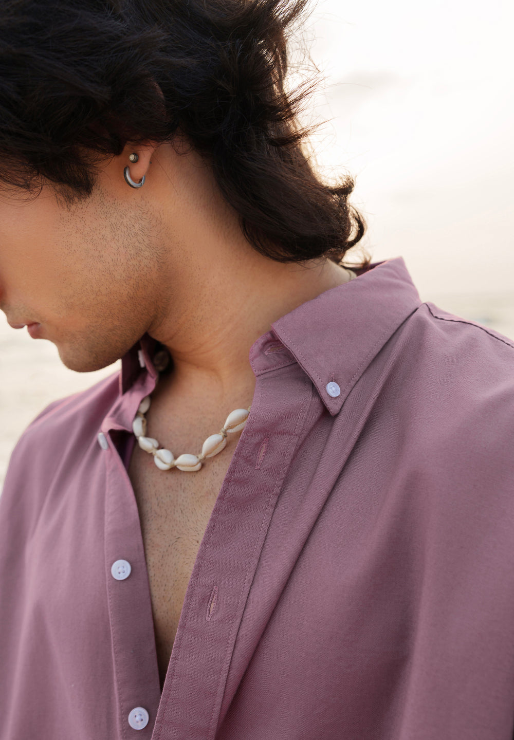 Mauve Cotton Stretch Oversized Shirt