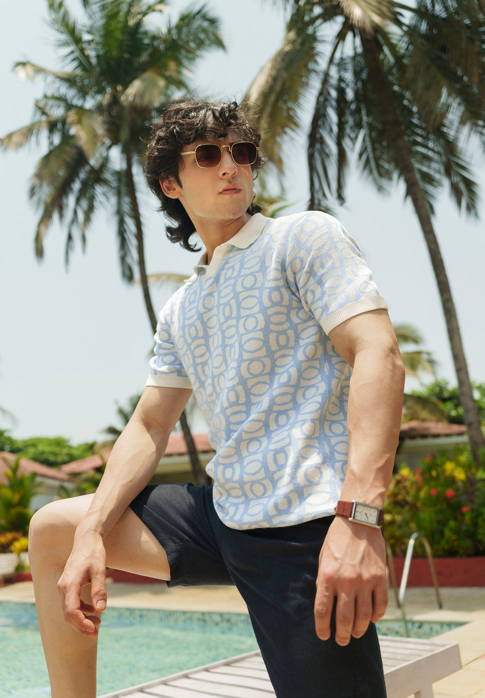 Cotton Sky Blue Knitted Polo