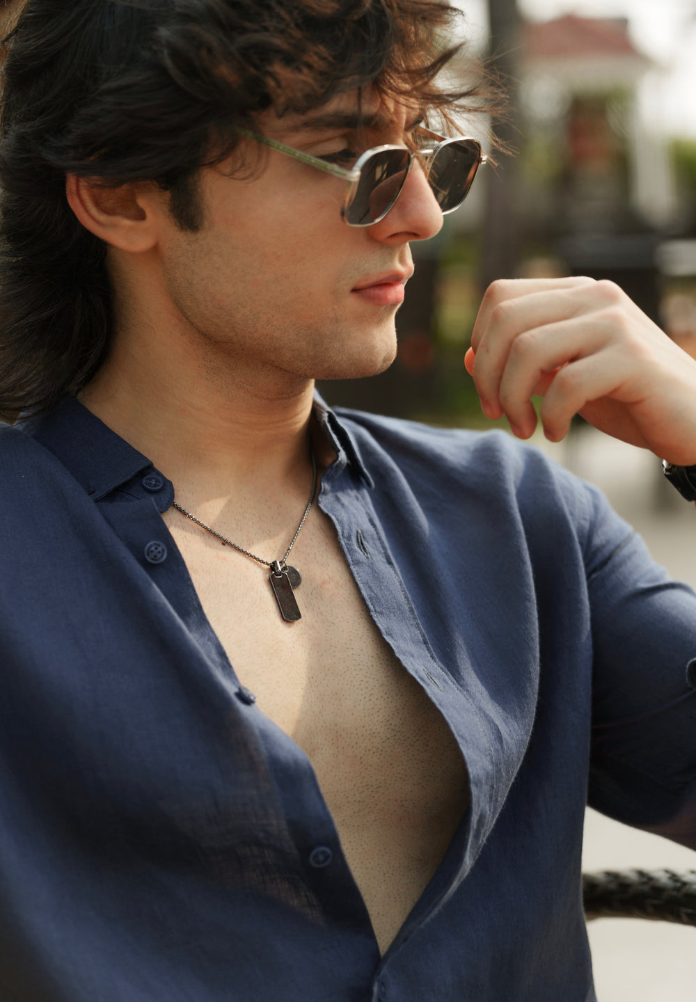 100% Pure Linen Navy Blue Plain Shirt