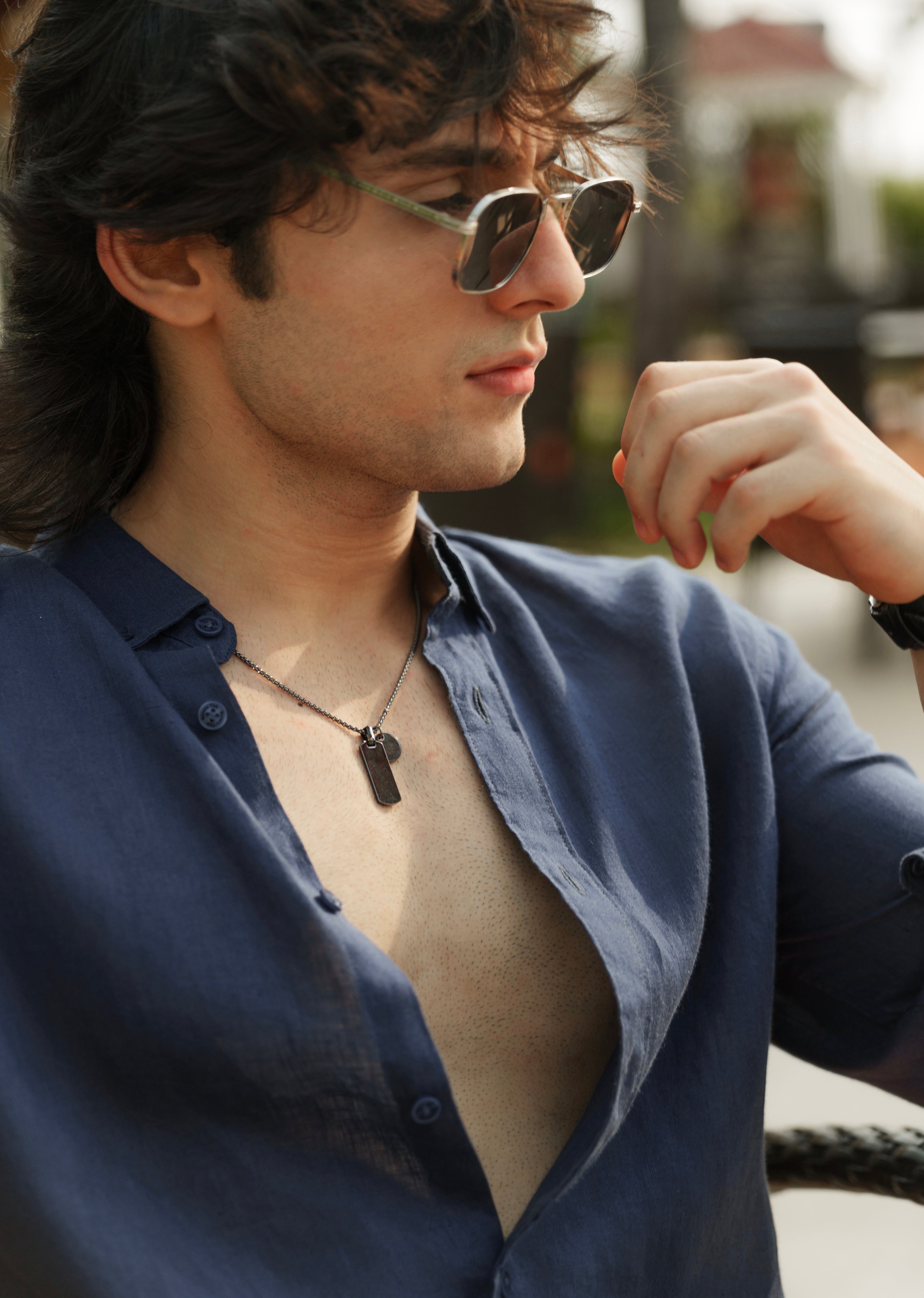 100% Pure Linen Navy Blue Plain Shirt