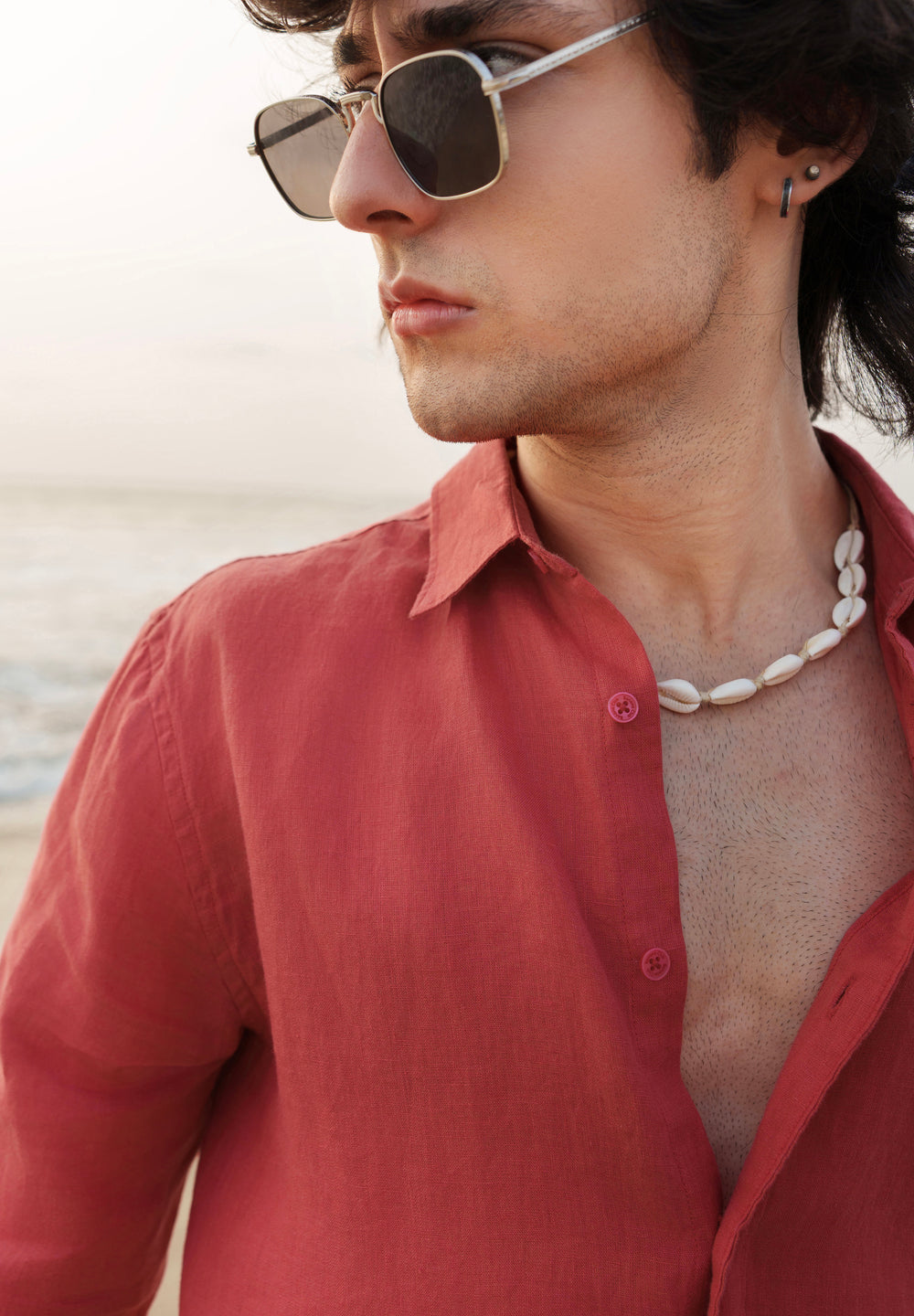 100% Pure Linen Brick Red Plain Shirt