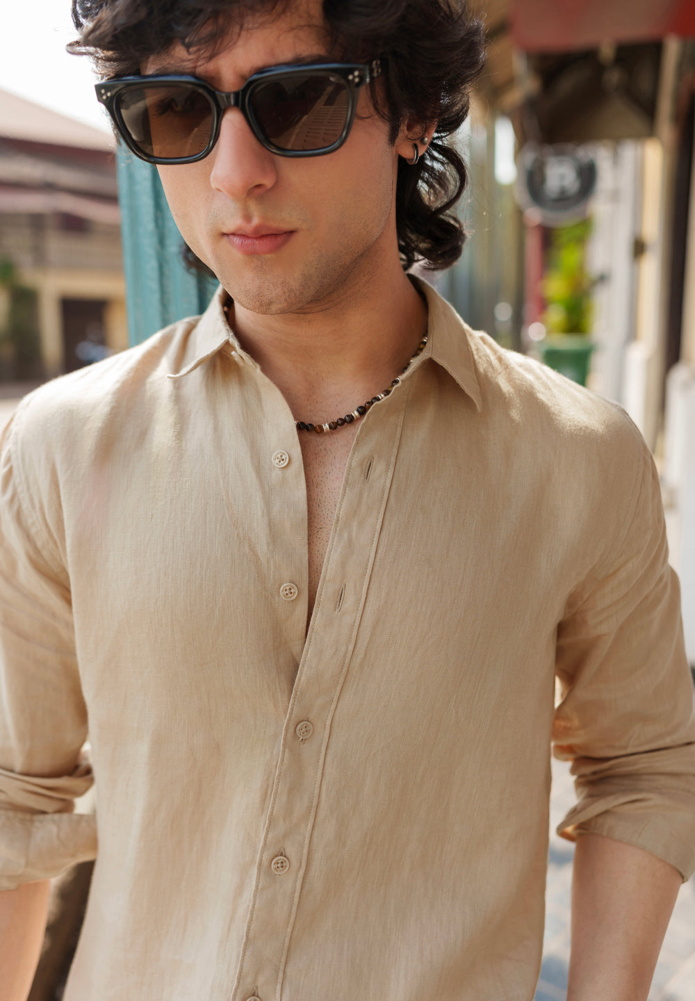 100% Pure Linen Tan Beige Plain Shirt