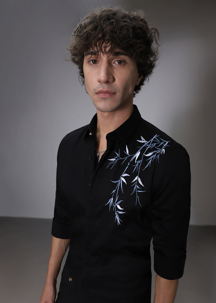 Designer black shirt with Pintex  work