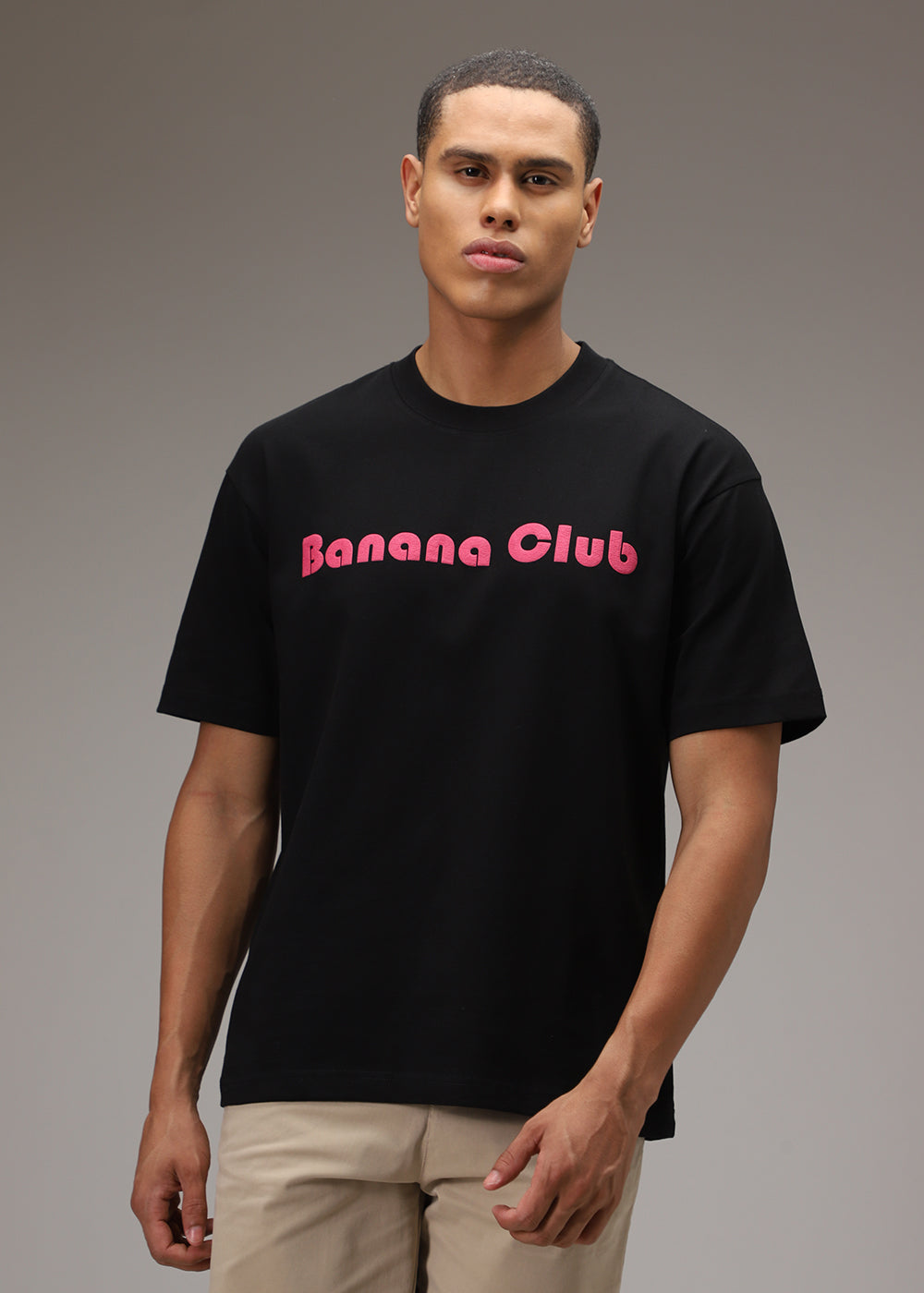 Banana Club Embossed Black Oversized Fit T-shirt