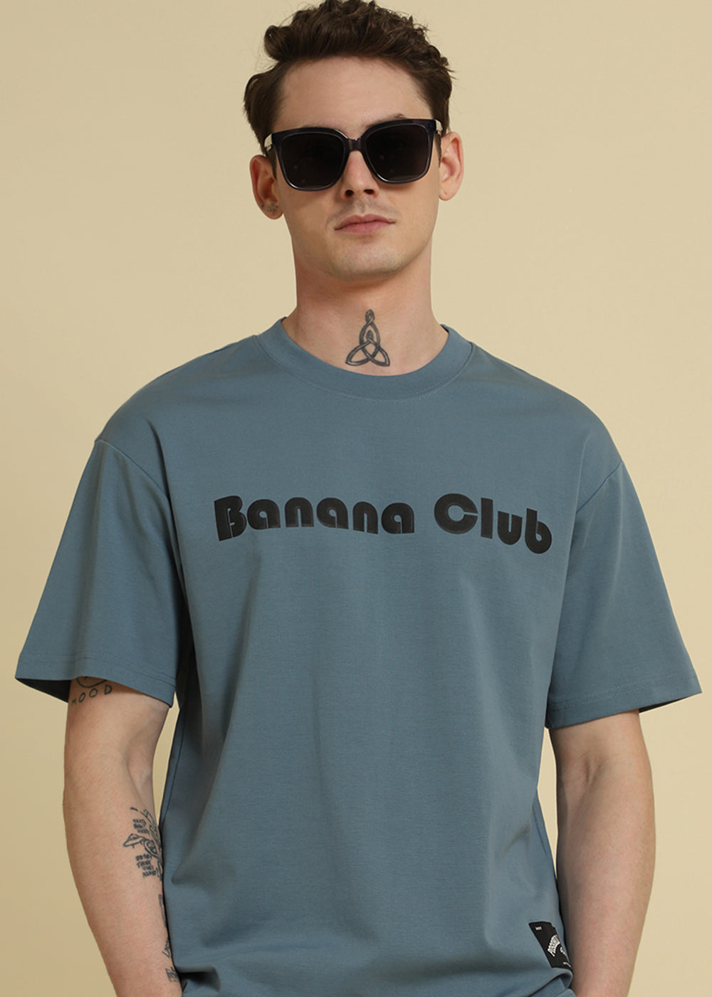 Banana Club Embossed Blue Oversized Fit T-shirt