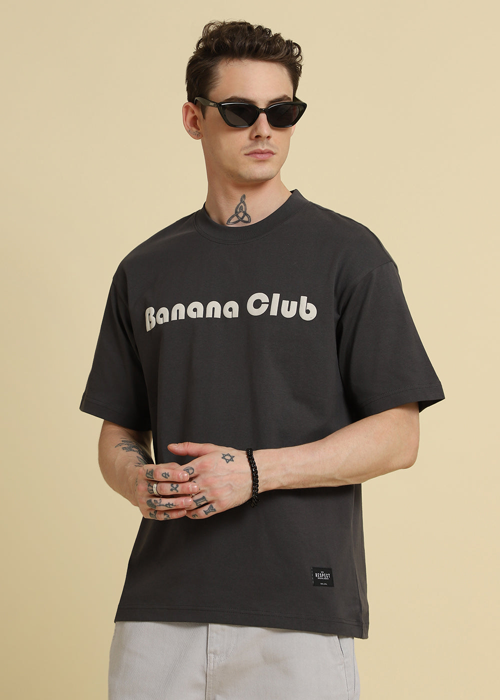 Banana Club Embossed Grey Oversized Fit T-shirt