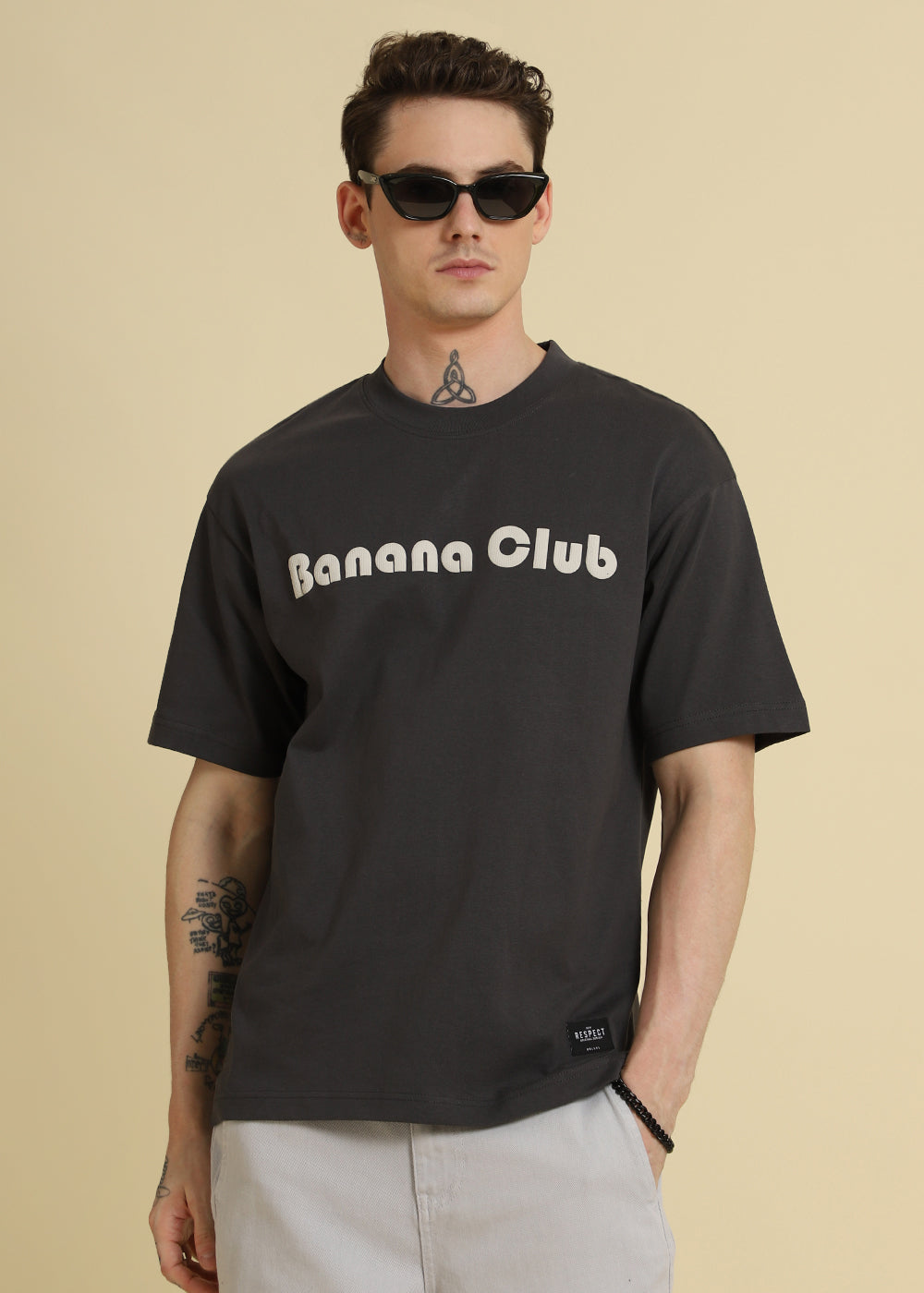 Banana Club Embossed Grey Oversized Fit T-shirt