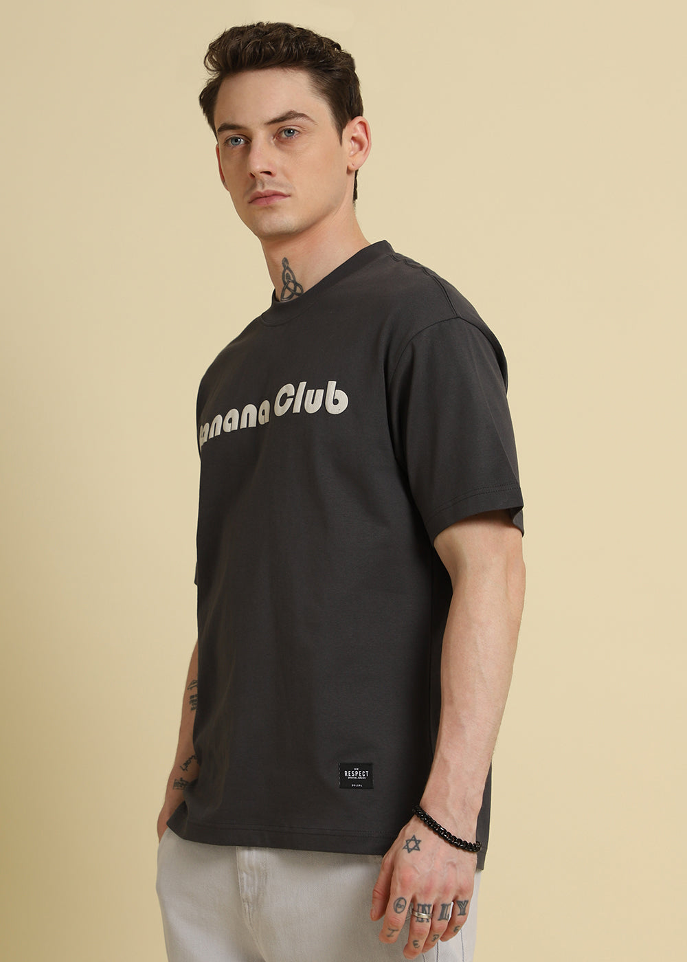 Banana Club Embossed Grey Oversized Fit T-shirt