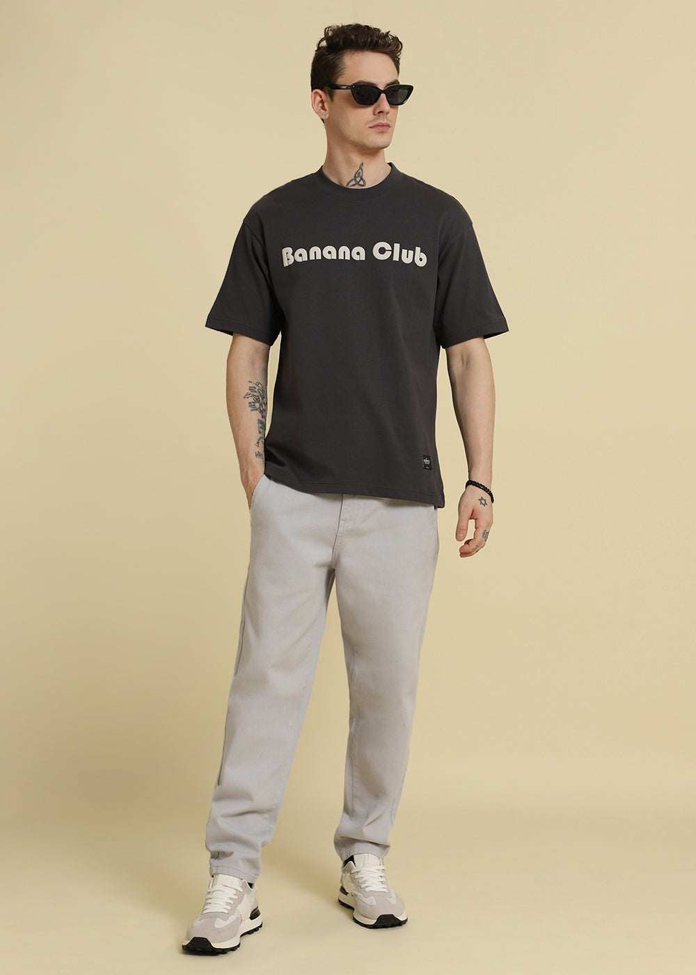 Banana Club Embossed Grey Oversized Fit T-shirt