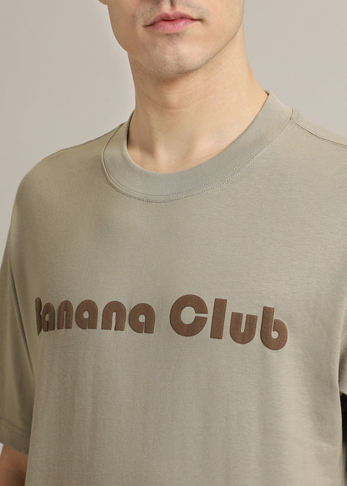 Banana Club Embossed Tan Oversized Fit T-shirt