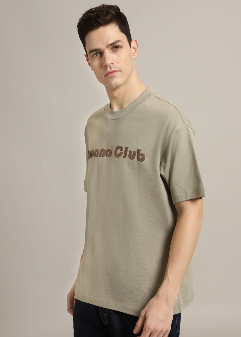 Banana Club Embossed Tan Oversized Fit T-shirt