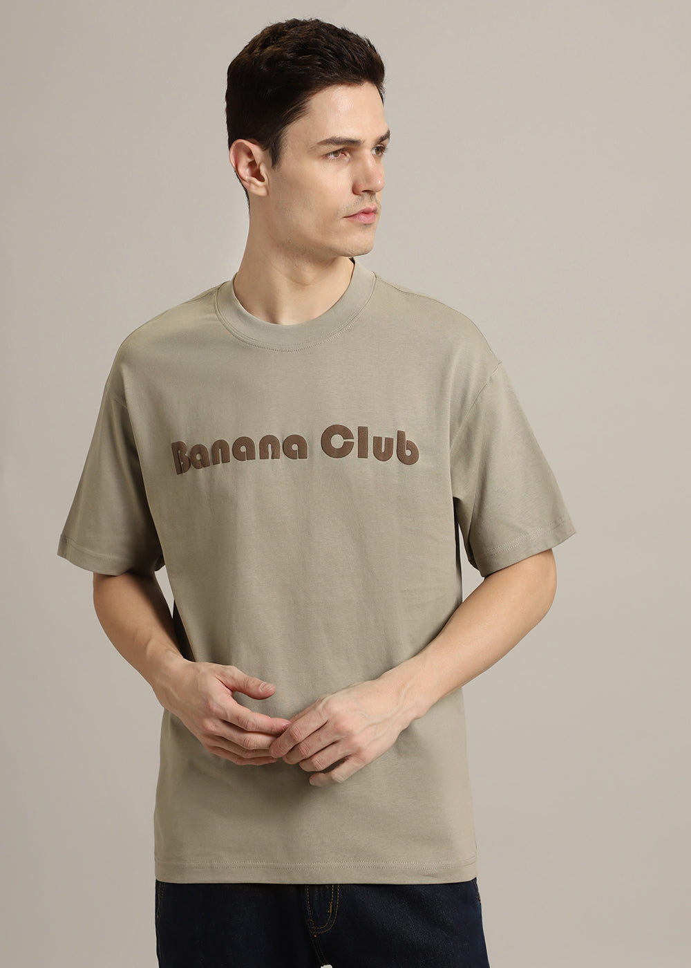 Banana Club Embossed Tan Oversized Fit T-shirt