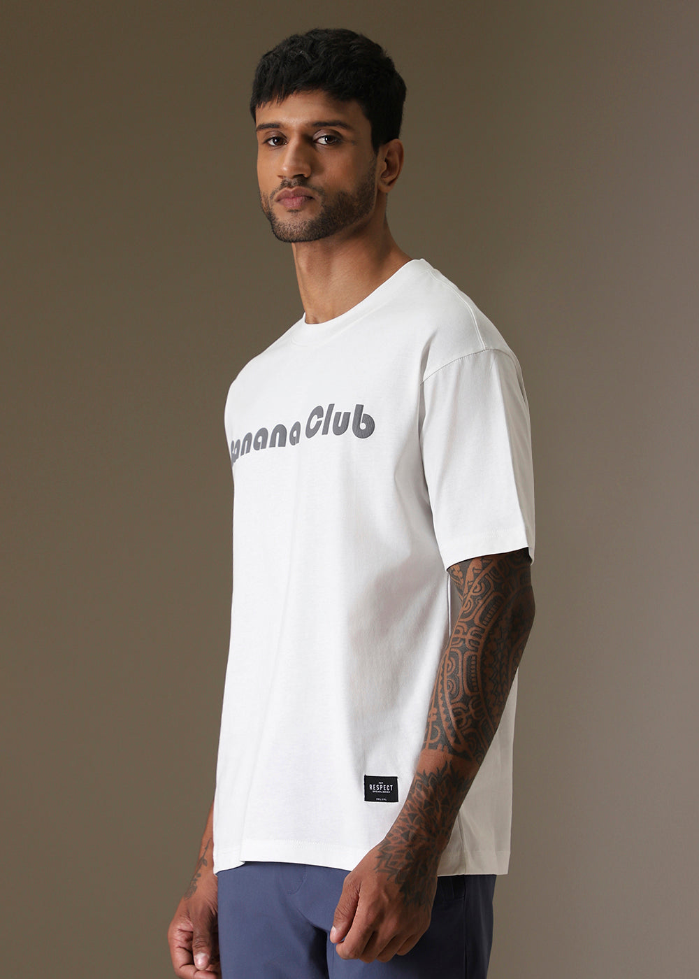 Banana Club Embossed White Oversized Fit T-shirt