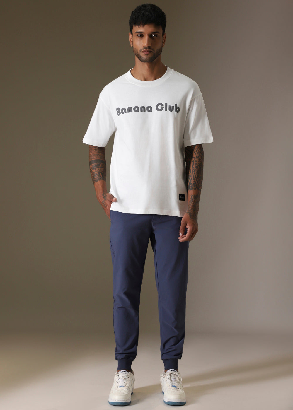 Banana Club Embossed White Oversized Fit T-shirt