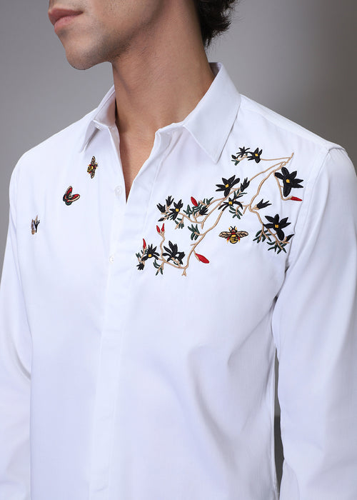 Beeclub Needle Work White Shirt