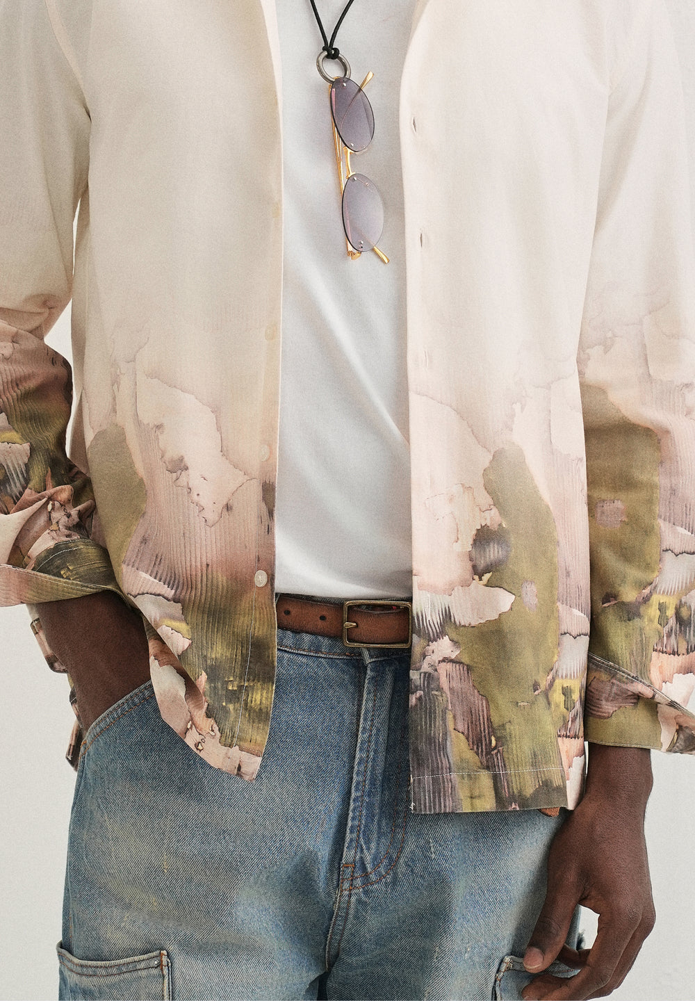 Beige Abstract Linear Printed Shirt
