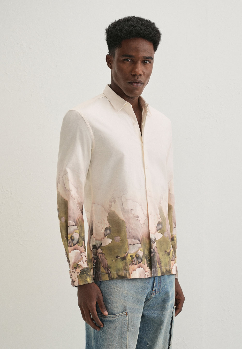 Beige Abstract Linear Printed Shirt