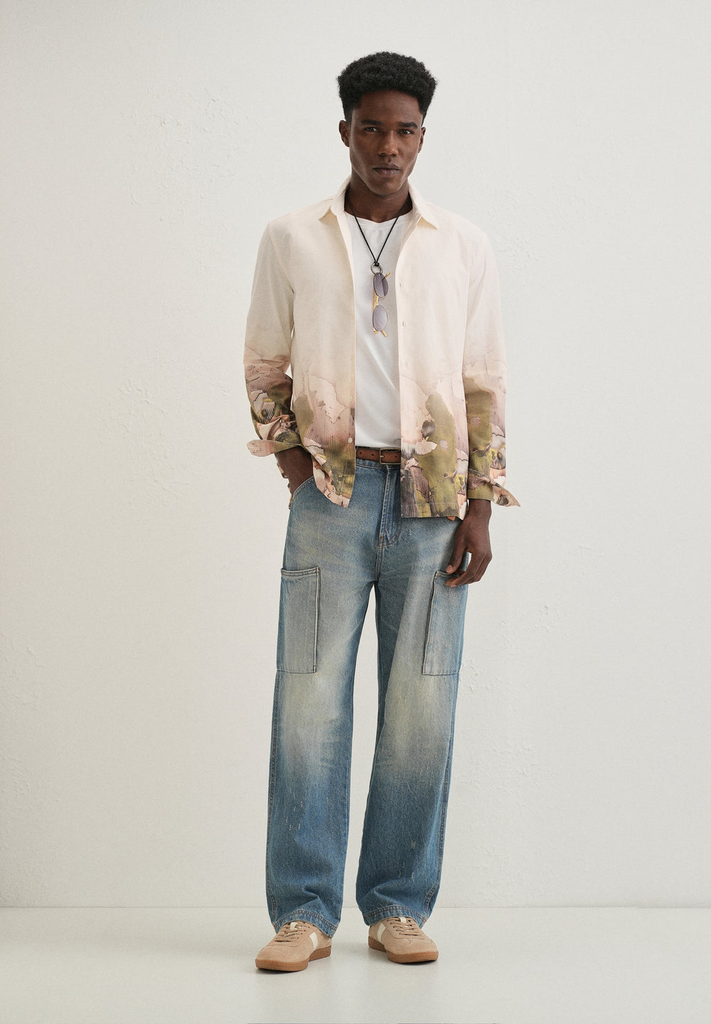 Beige Abstract Linear Printed Shirt