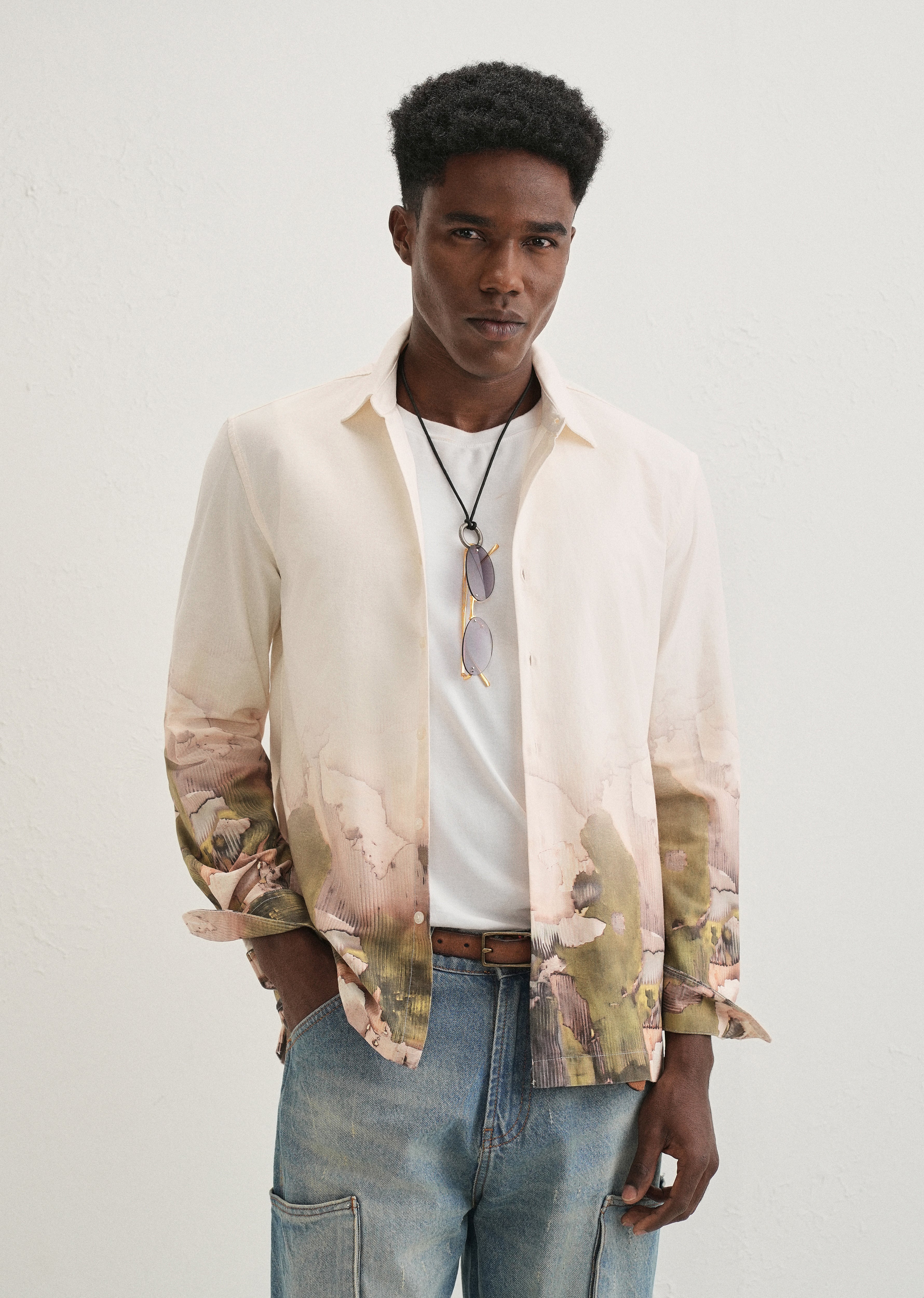 Beige Abstract Linear Printed Shirt