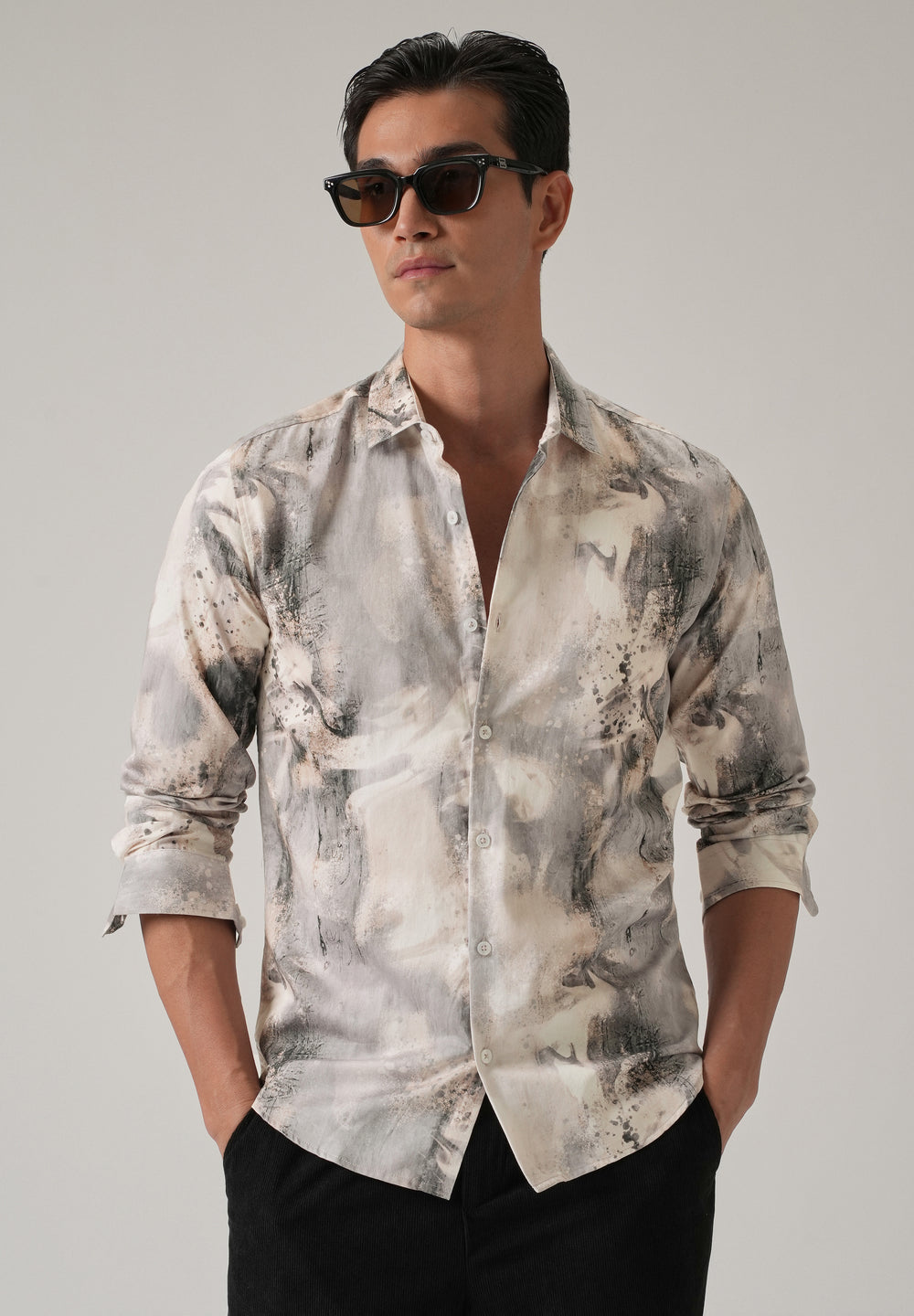 Beige Abstract Print Shirt