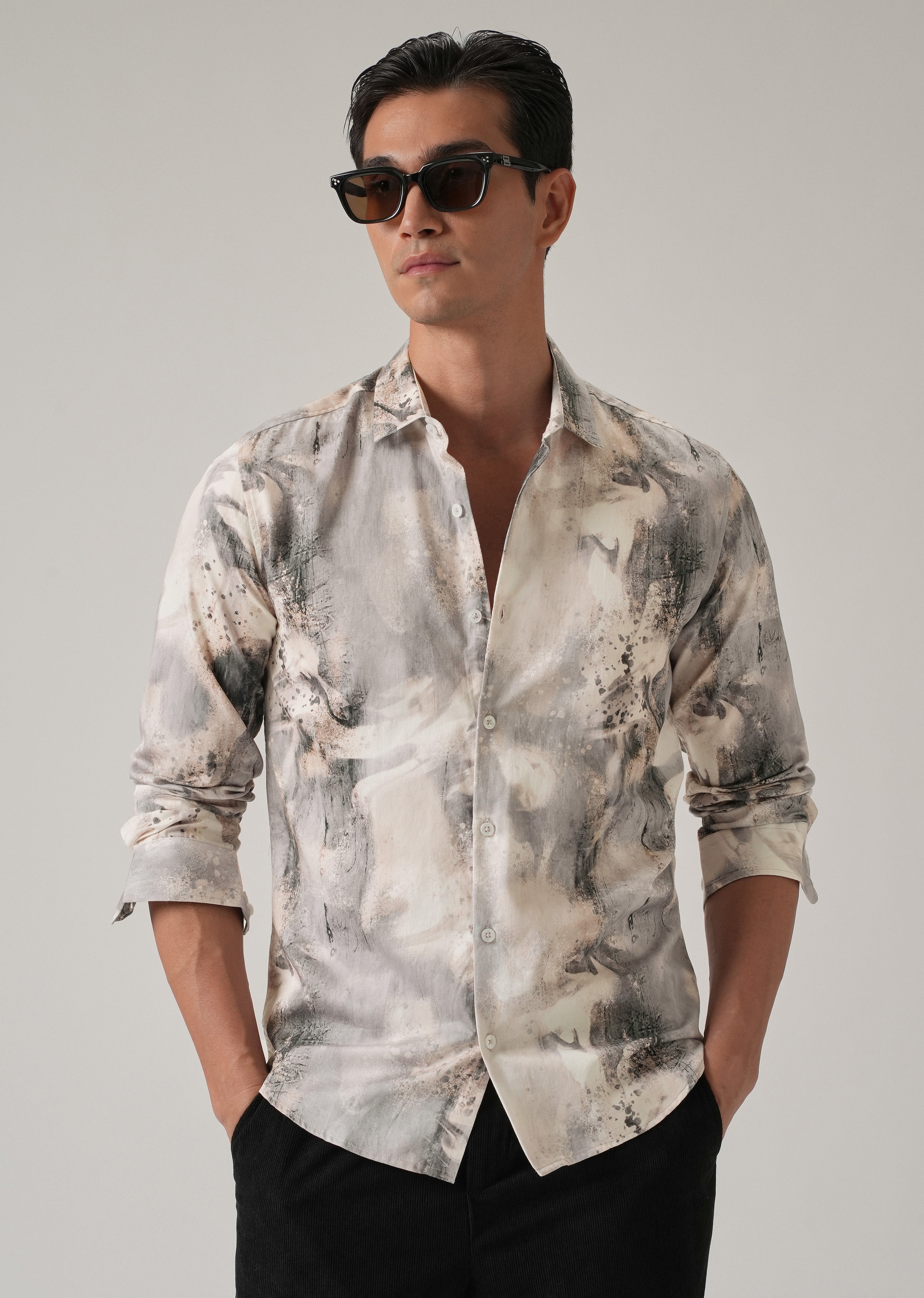 Beige Abstract Print Shirt