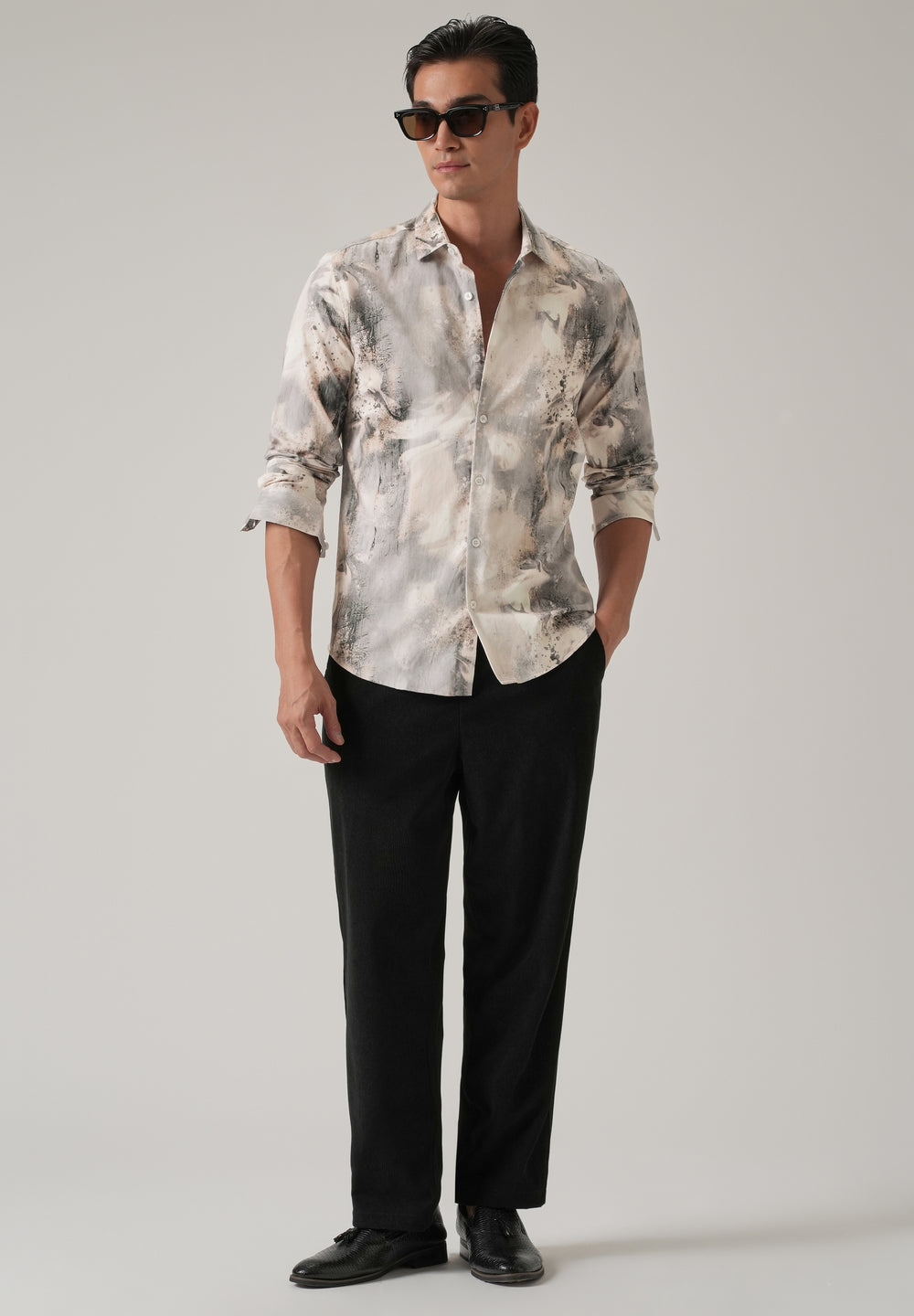 Beige Abstract Print Shirt