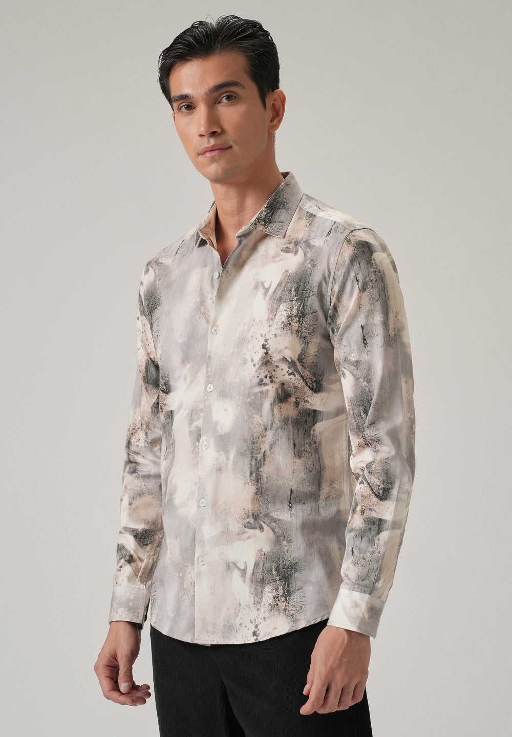 Beige Abstract Print Shirt