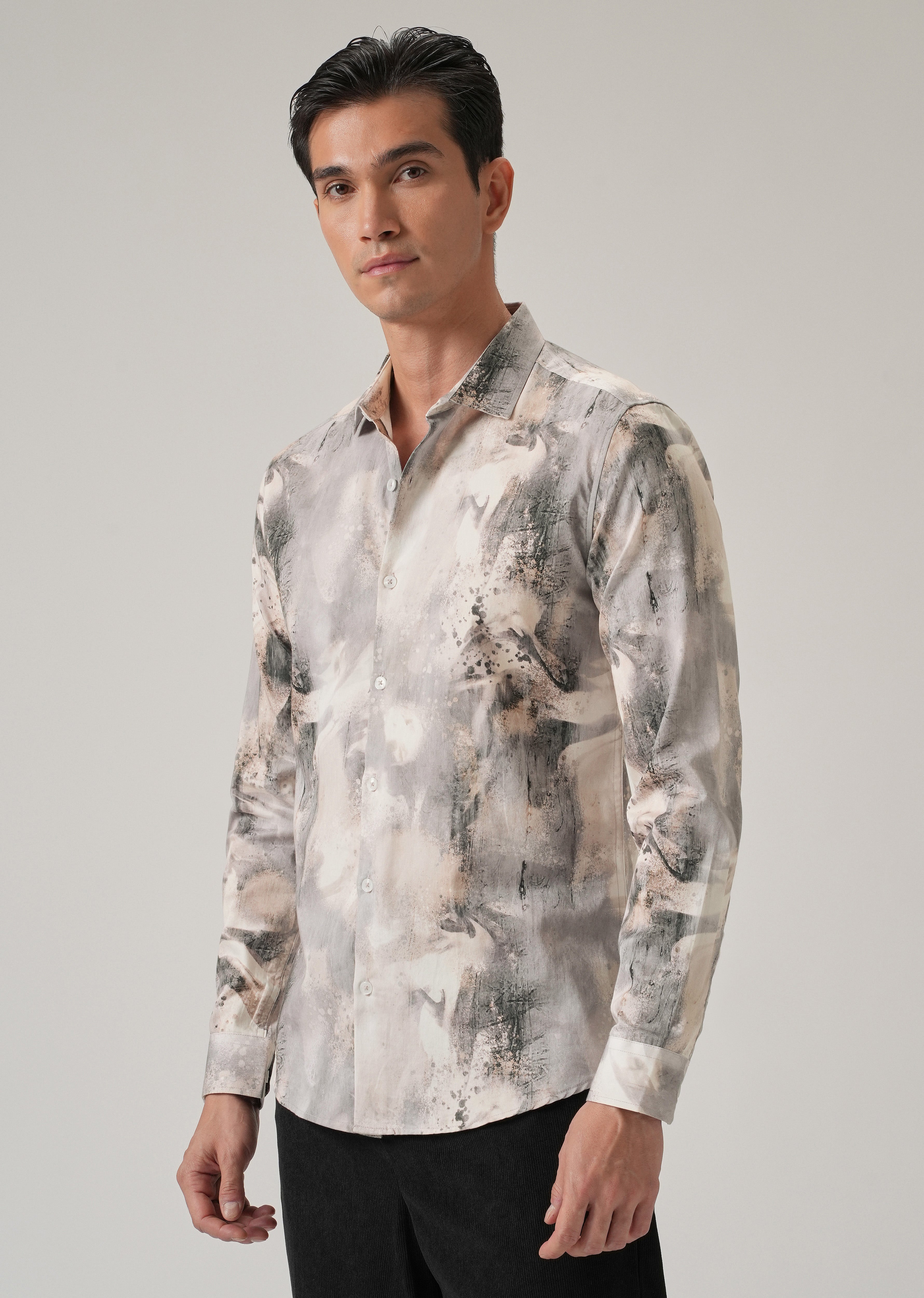 Beige Abstract Print Shirt