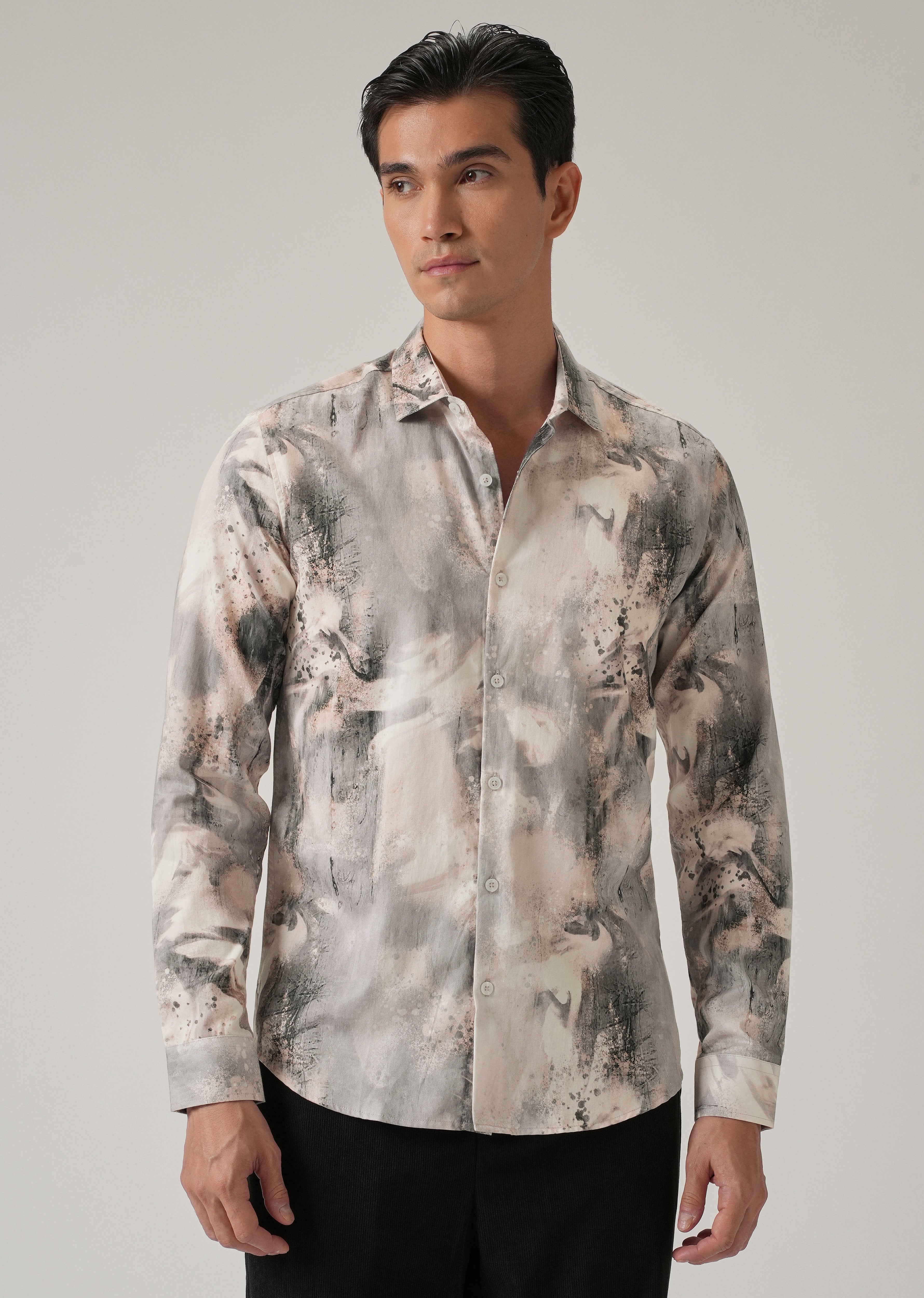 Beige Abstract Print Shirt