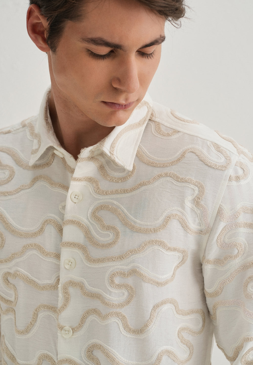Beige Artistic Abstract Embroidery Shirt
