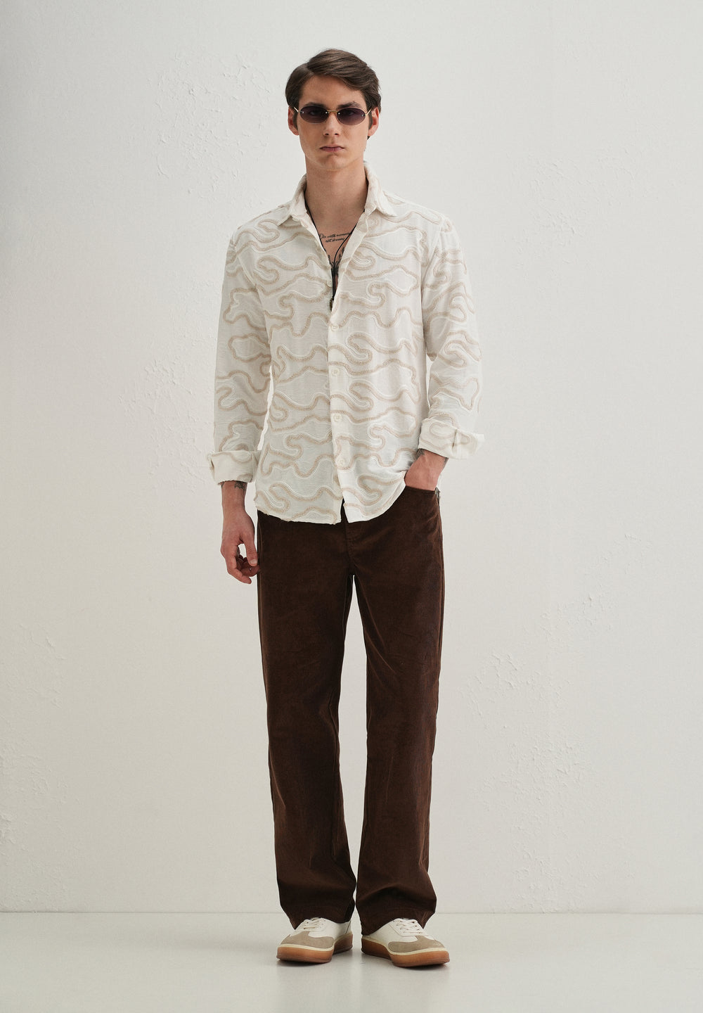 Beige Artistic Abstract Embroidery Shirt