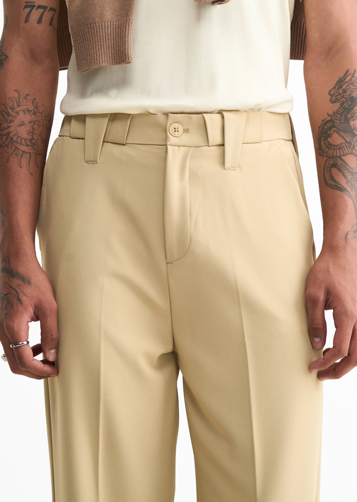 Beige Back Elastic Relaxed Fit Trouser