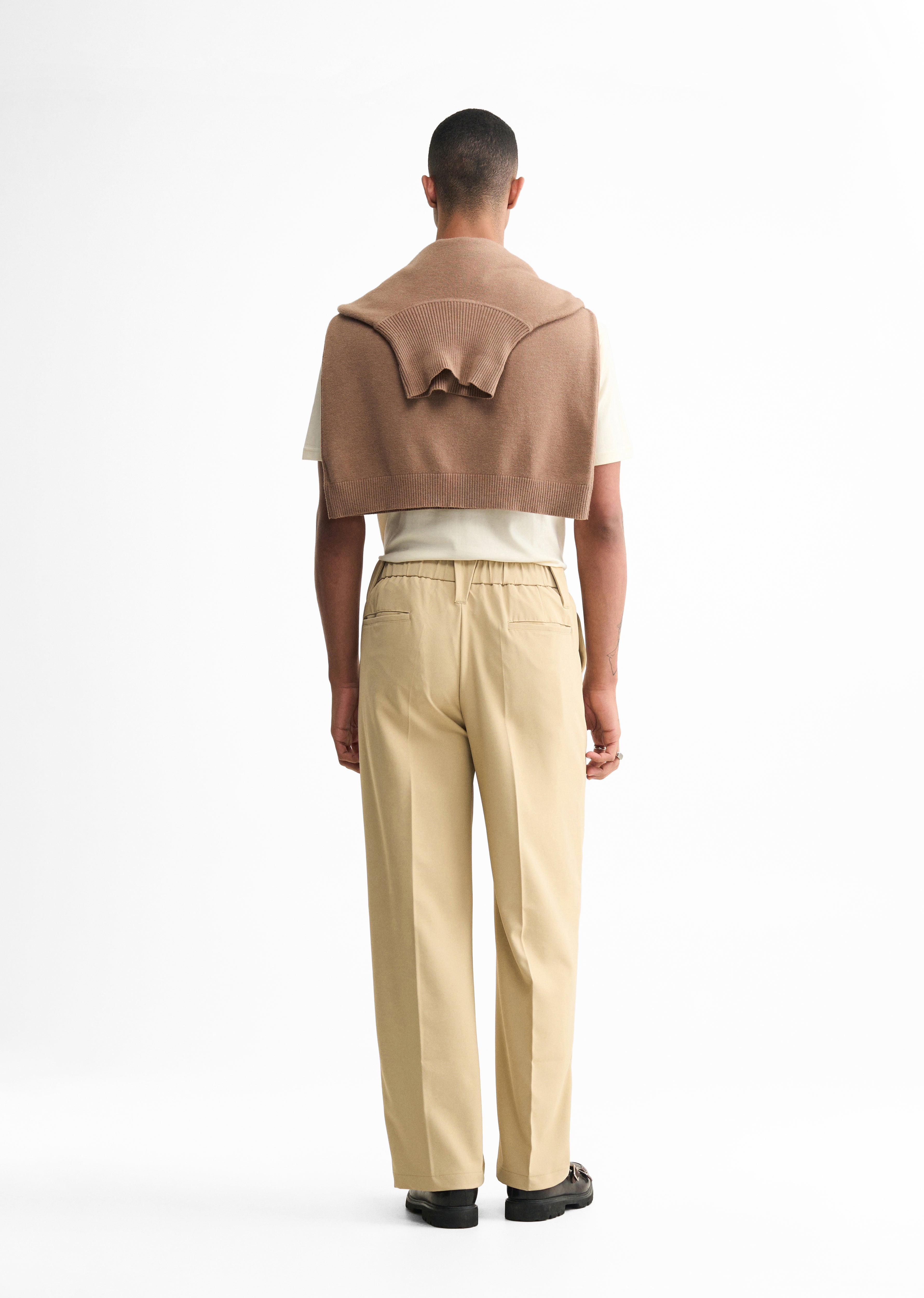 Beige Back Elastic Relaxed Fit Trouser