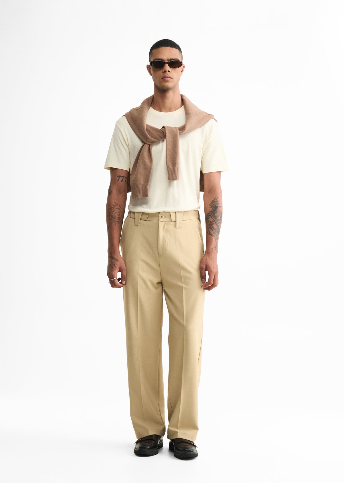 Beige Back Elastic Relaxed Fit Trouser