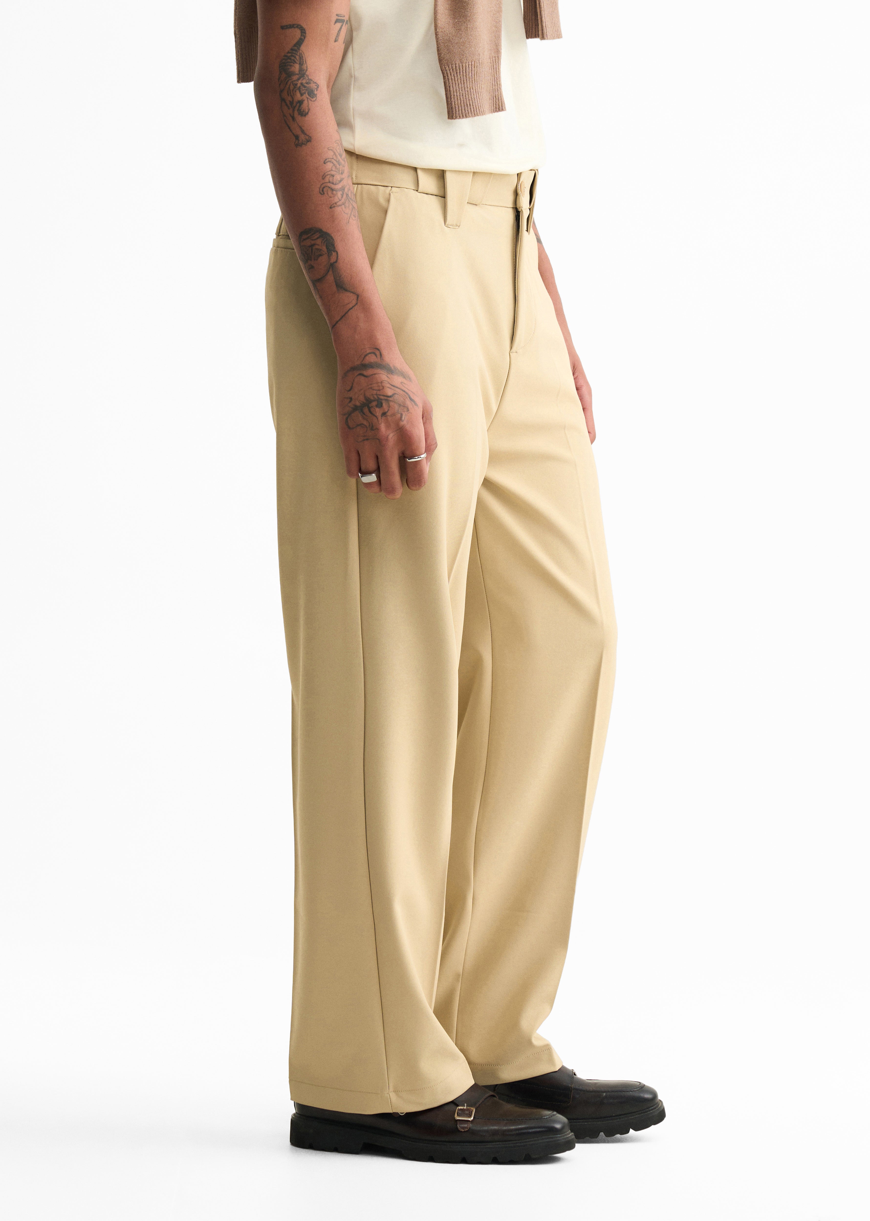 Beige Back Elastic Relaxed Fit Trouser