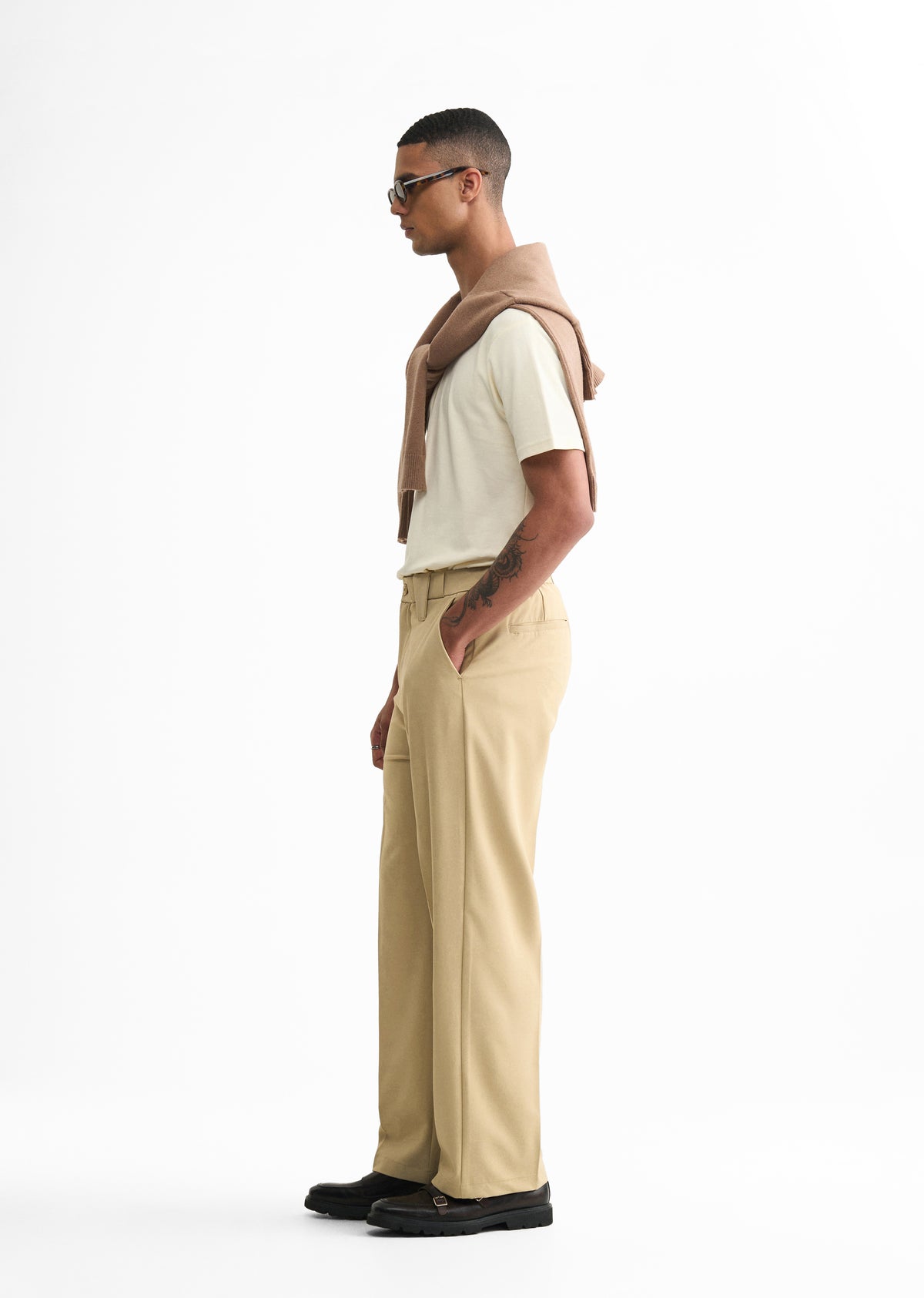 Beige Back Elastic Relaxed Fit Trouser
