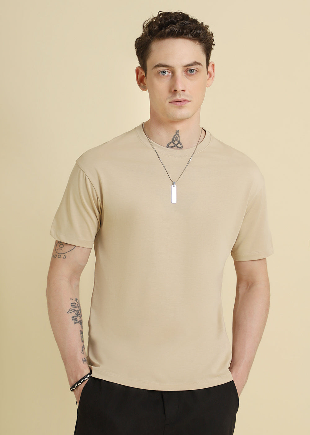 Beige Basic Regular Fit T-shirt